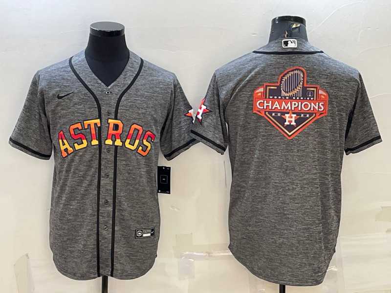 Mens Houston Astros Grey Gridiron Team Big Logo Cool Base Stitched Baseball Jersey